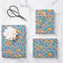 Weltraumforscher auf Grau Geschenkpapier Set