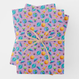 Weltraumforscher auf Lavender Lila Geschenkpapier Set