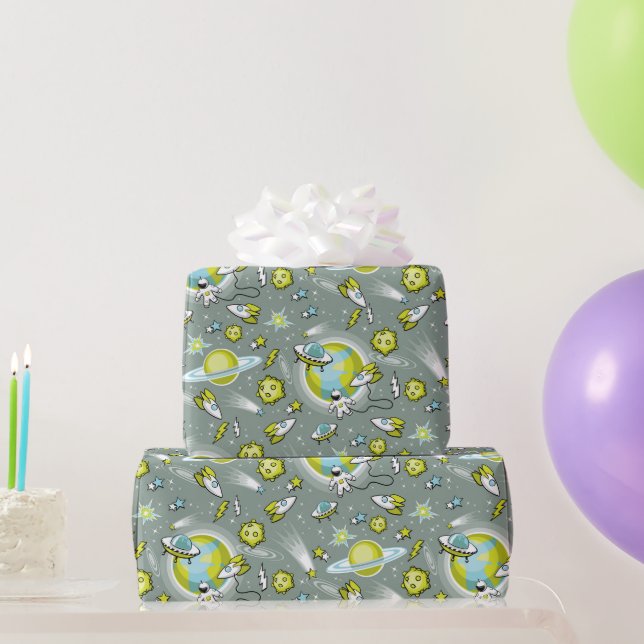 Weltraumforscher-Geburtstag Geschenkpapier (Partygeschenke)
