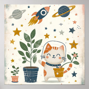 Weltraumforscher Katze Astronaut Kinderzimmer Wand Poster