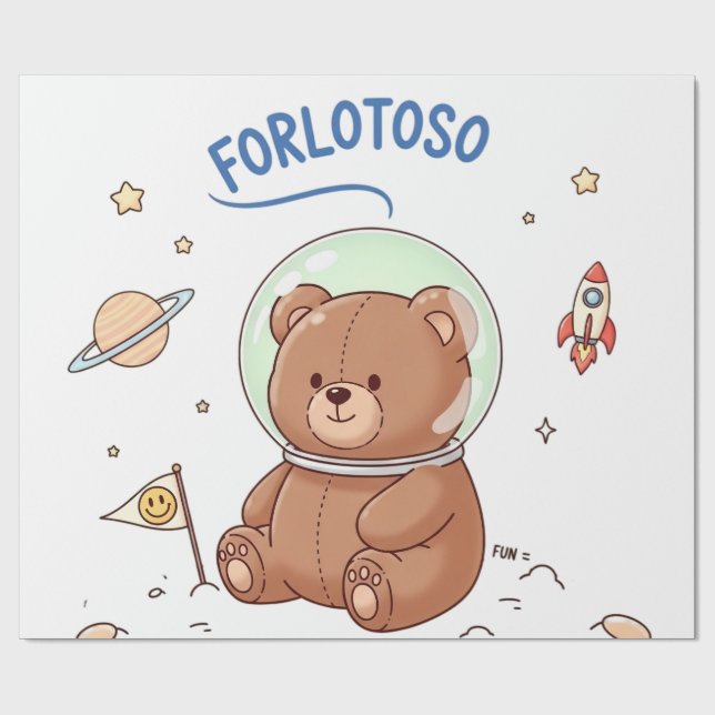 Weltraumforscher Teddy Geschenkpapier (Flach)