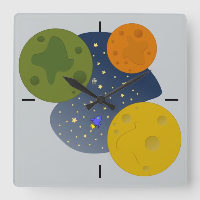 Weltraumforschung Quadratische Wanduhr (Vorderseite)