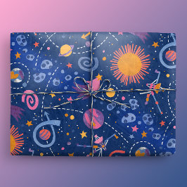 Weltraumforschung Voyager Blau Geschenkpapier
