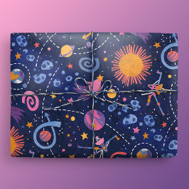 Weltraumforschung Voyager Dunkelblau Geschenkpapier