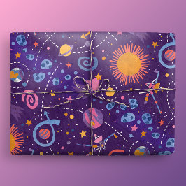Weltraumforschung Voyager Lila Geschenkpapier