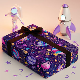 Weltraumgalaxie mit Planeten Galaxien und Sternen Geschenkpapier