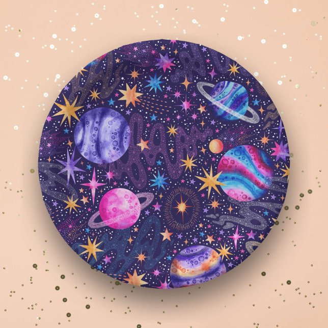 Weltraumgalaxie mit Planeten-Kometen und Sternen Pappteller (Outer space Galaxy with Planets Comets and Stars Paper PlatesOuter space Galaxy with Planets Comets)