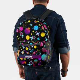 Weltraumgalaxie-Planeten sind schwarz Bedruckter Rucksack