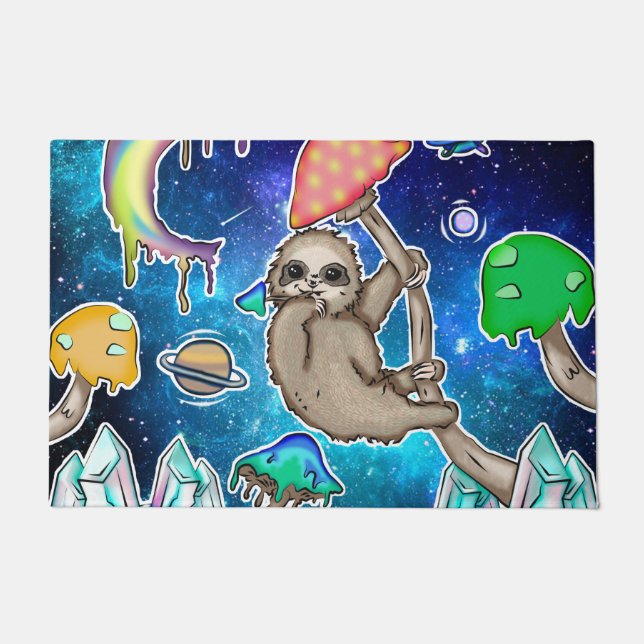 Weltraumgalaxie Sloth Cosmic Mushrooms Weiße Krist Fußmatte (Vorderseite)