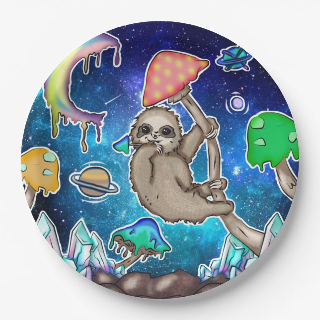 Weltraumgalaxie Sloth Cosmic Mushrooms Weiße Krist Pappteller (Vorderseite)