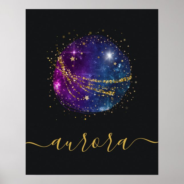Weltraumgalaxien und Goldstars Personalisiertes Po Poster (Vorne)