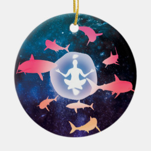 Weltraumhaie und Meditation Kunst Keramik Ornament