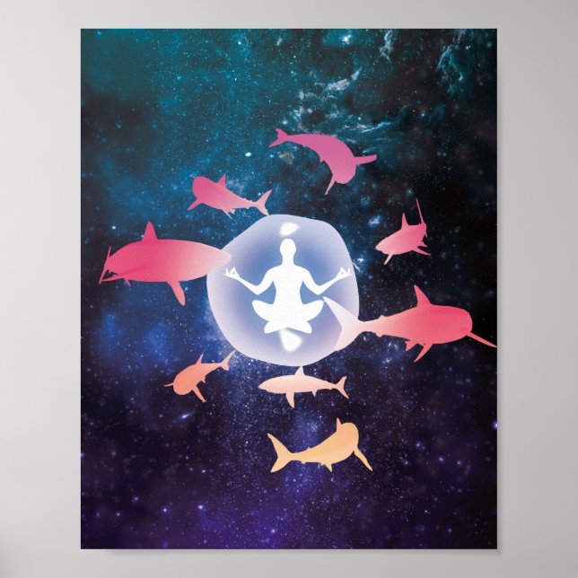 Weltraumhaie und Meditation Kunst Poster (Vorne)