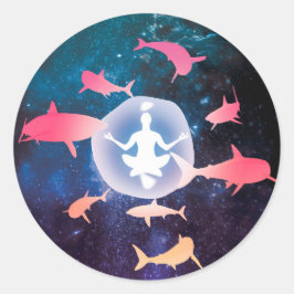 Weltraumhaie und Meditation Kunst Runder Aufkleber