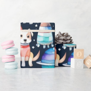 Weltraumhunde Planeten Galaxie-Universum Geschenkpapier