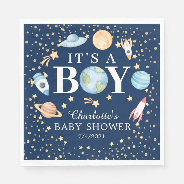 Weltraumjunge Babyduschpapier Napkins Serviette (Vorderseite)