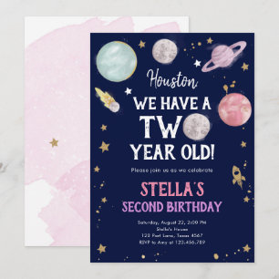 Weltraumjunge Mädchen zum zweiten Geburtstag Einla Einladung