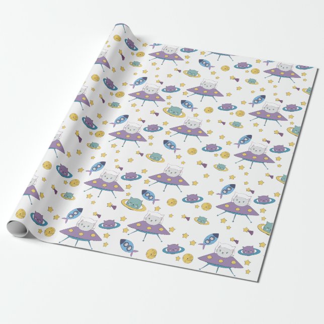 Weltraumkätzchen Geschenkpapier (Ungerollt)
