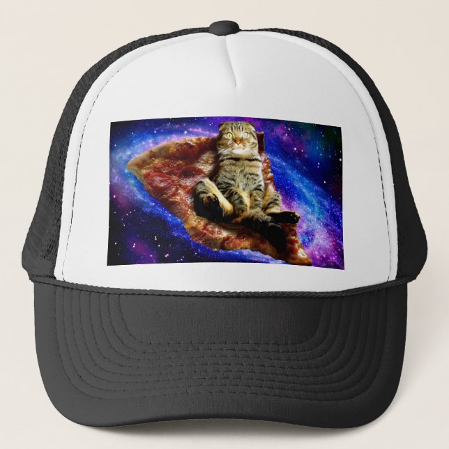 Weltraumkatze auf Pizza Truckerkappe (Vorderseite)