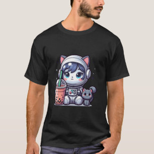 Weltraumkatze Boba-Teeliebhaber Süße Astronautin T T-Shirt