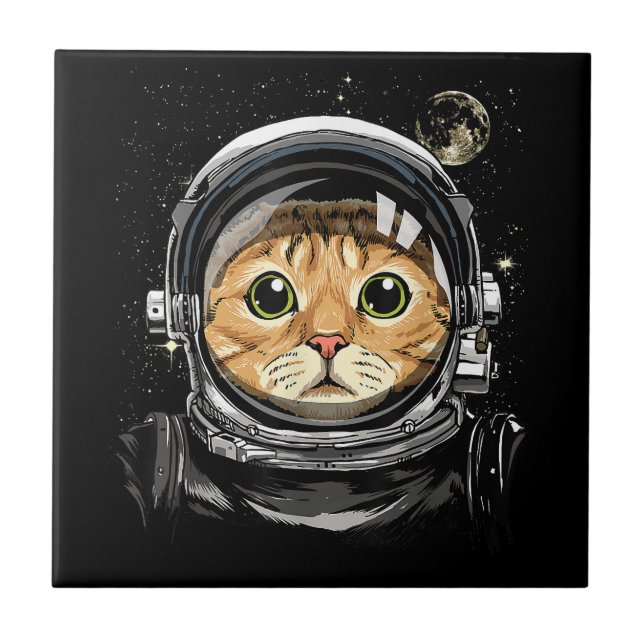 Weltraumkatze Kitty Astronaut Tierschaum Galaxie Fliese (Vorderseite)