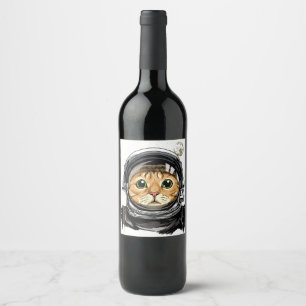 Weltraumkatze Kitty Astronaut Tierschaum Galaxie Weinetikett