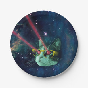 Weltraumkatze mit gelber Brille Pappteller