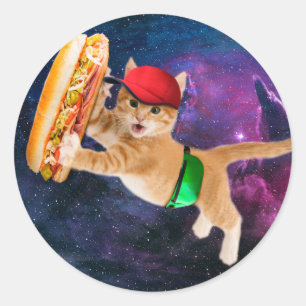 Weltraumkatze mit Kappen und Fanpackung Runder Aufkleber