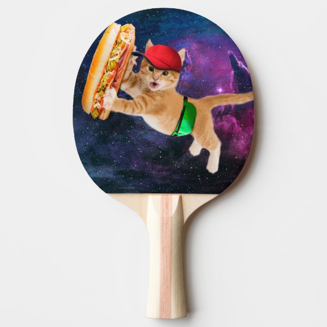 Weltraumkatze mit Kappen und Fanpackung Tischtennis Schläger (Vorderseite)