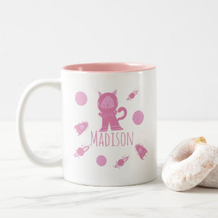 Weltraumkatze Pink Kitten Name Zweifarbige Tasse