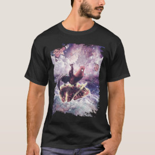 Weltraumkatze reitet auf Huhn Einhorn Pizza & Taco T-Shirt