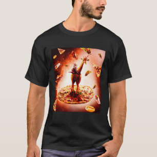 Weltraumkatze reitet Giraffe Einhorn Pizza T-Shirt
