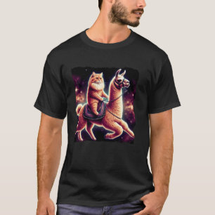 Weltraumkatze reitet Lama Kosmische Orange Ingwer T-Shirt