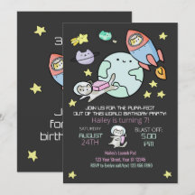 Weltraumkatzen Geburtstag Einladung Purr-fect
