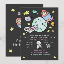 Weltraumkatzen Geburtstag Einladung Purr-fect
