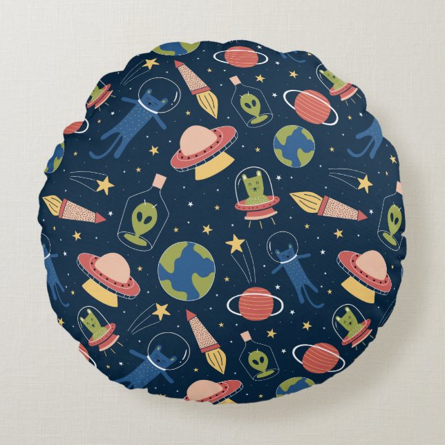 Weltraumkatzen Rundes Kissen (Vorderseite)