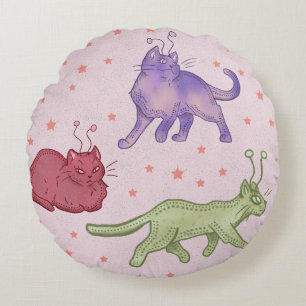Weltraumkatzen Whimsical Space Cat Lustige Sci-Fi Rundes Kissen