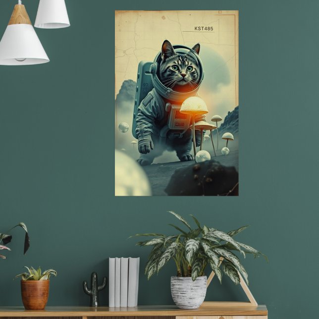 Weltraumkatzentraum auf dem Mushroom Moon Poster (Wohnzimmer 1)