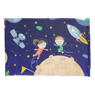 Weltraumkinder fliegen Raumschiff-Sterne Kissenbezug