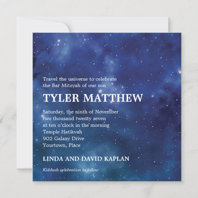 Weltraumkonstellation Galaxy Bar Mitzvah Einladung (Vorderseite)