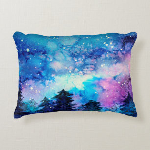 Weltraumkunst in Aquarellen mit Nachthimmel und B Dekokissen