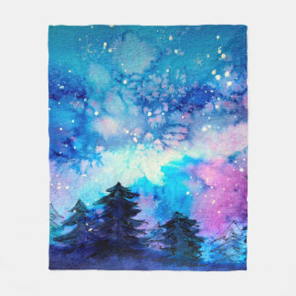 Weltraumkunst in Aquarellen mit Nachthimmel und Bä Fleecedecke