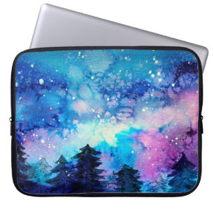 Weltraumkunst in Aquarellen mit Nachthimmel und Bä Laptopschutzhülle