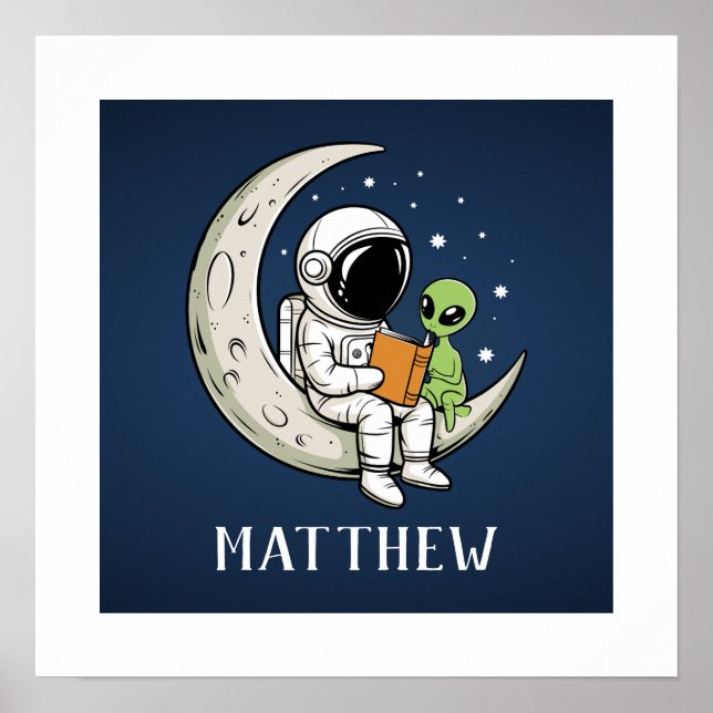 Weltraumleser und Alien auf dem Mond Poster (Vorne)