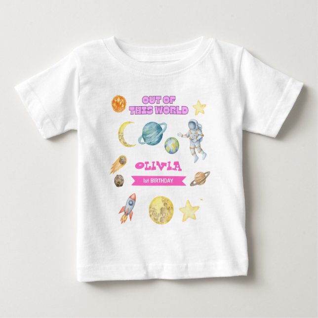 Weltraummädchen zum Geburtstag Baby T-shirt (Vorderseite)