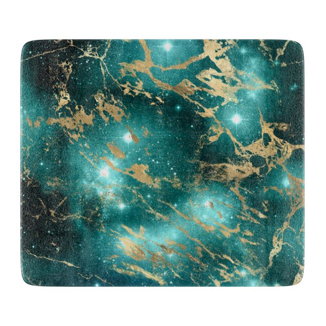 Weltraummarmor Black Green Starry Night Golden Schneidebrett (Vorderseite)