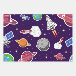 Weltraummuster Geschenkpapier Set