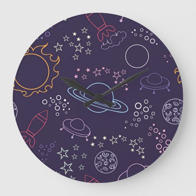 Weltraummuster Große Wanduhr (Vorderseite)