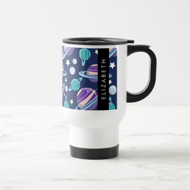 Weltraummuster, Planeten, Sterne, Galaxie, Ihr Nam Reisebecher (Rechts)