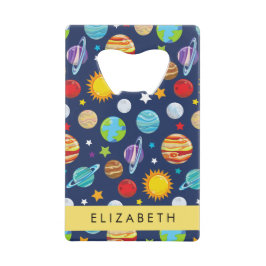 Weltraummuster, Planeten, Sterne, Kosmos, Ihr Name Geldbeutel Flaschenöffner